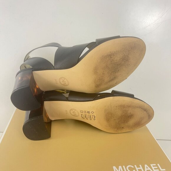 Michael Kors Black Strappy Sandals Size 7.5 M Maribella Heels Ankle - Picture 7 of 9